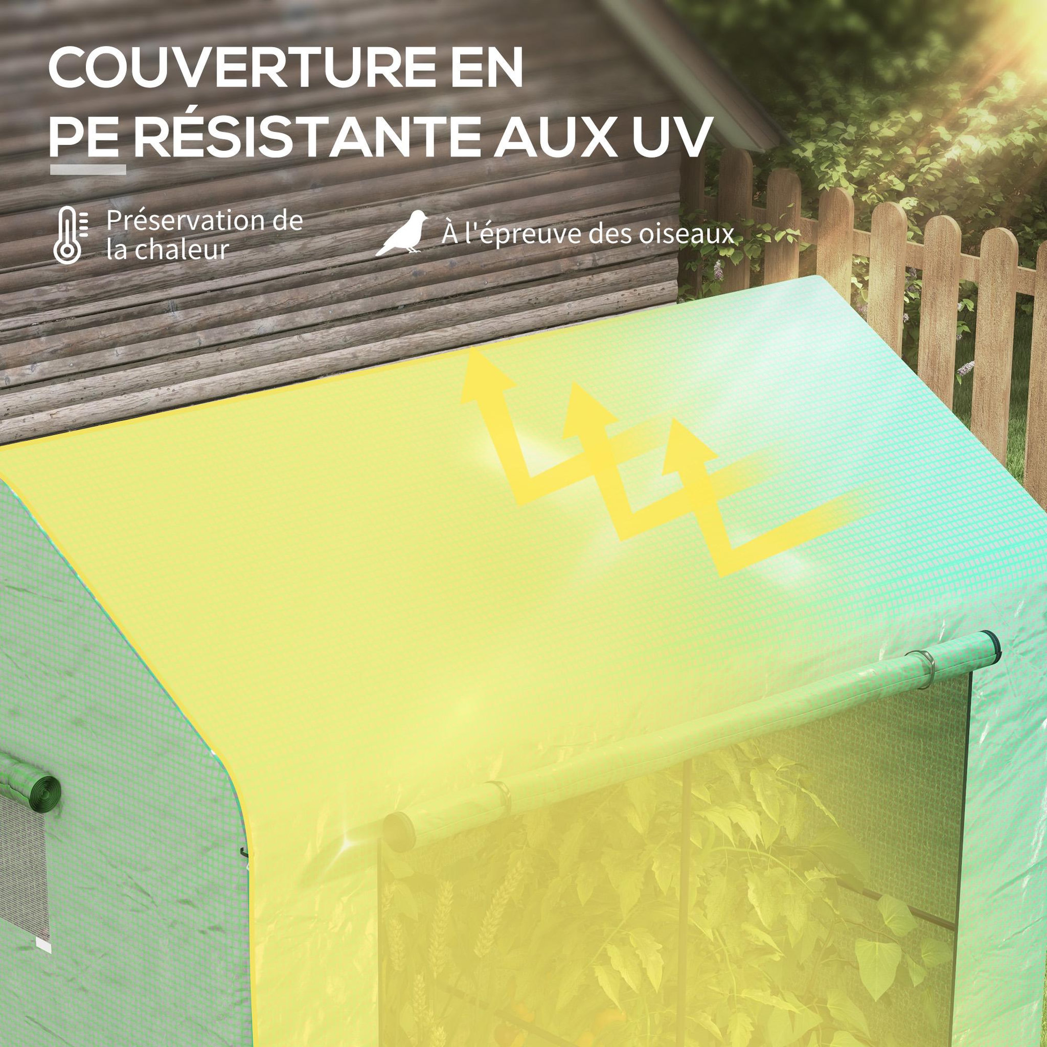 Voir la diapositive 4 : OUTSUNNY Serre de jardin 2,8 m² porte zippée 2 fenêtres acier PE vert