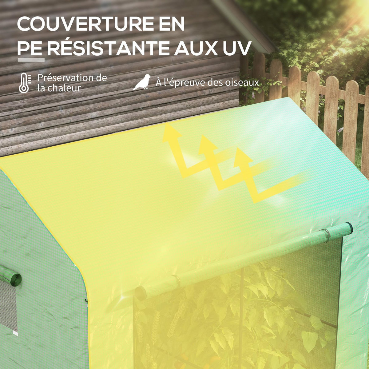 OUTSUNNY Serre de jardin 2,8 m² porte zippée 2 fenêtres acier PE vert