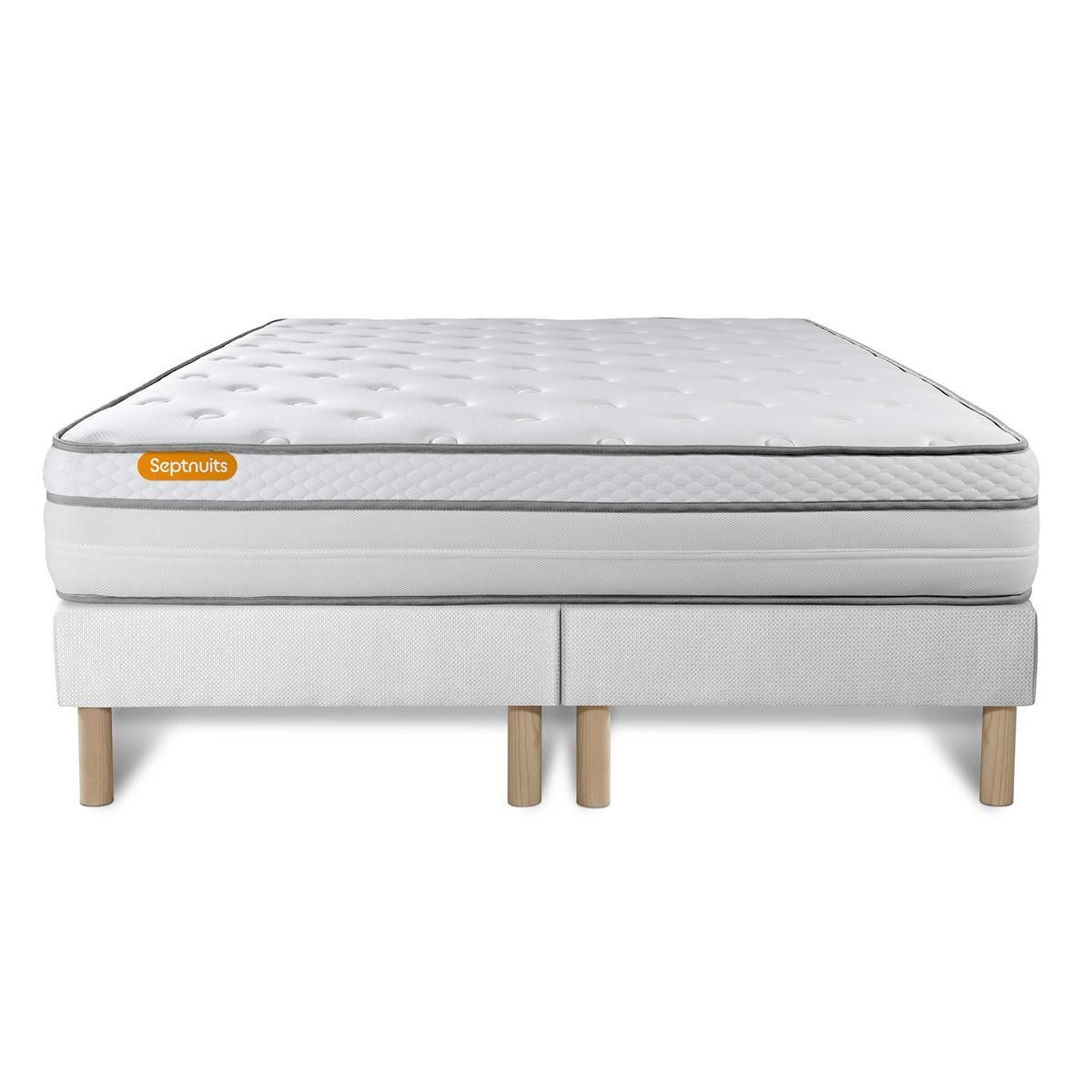 SEPTNUITS Matelas + double sommiers Memo Luxe Ressorts ensachés + mémoire de forme 5 zones de confort MAXI épaisseur