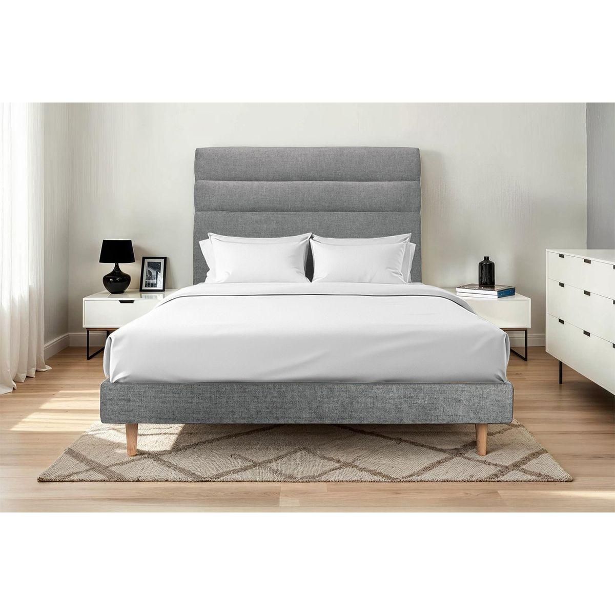 Sommeil de Plomb Lit avec tête de lit lignes tissu et sommier kit - Hauteur totale : 29cm