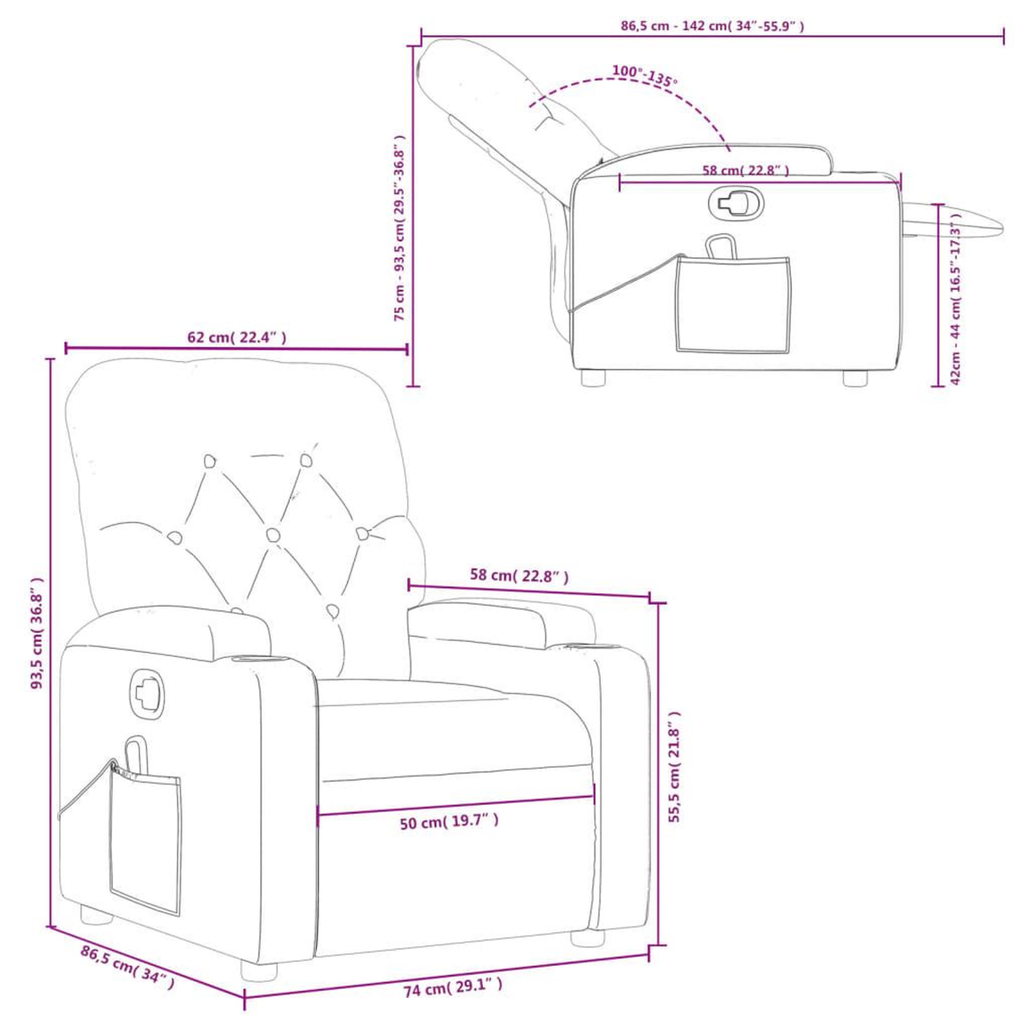 Voir la diapositive 6 : VIDAXL Fauteuil de massage inclinable Rouge bordeaux Tissu