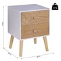 Voir la diapositive 3 : HOMCOM Chevet table de nuit design scandinave 40L x 30l x 56H cm 2 tiroirs bois massif pin MDF blanc et hêtre motif graphique