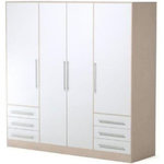 MARKET24 Armoire 4 portes battantes + 6 tiroirs - Chene et blanc - L 206 x P 60 x H 200 cm - JUPITER