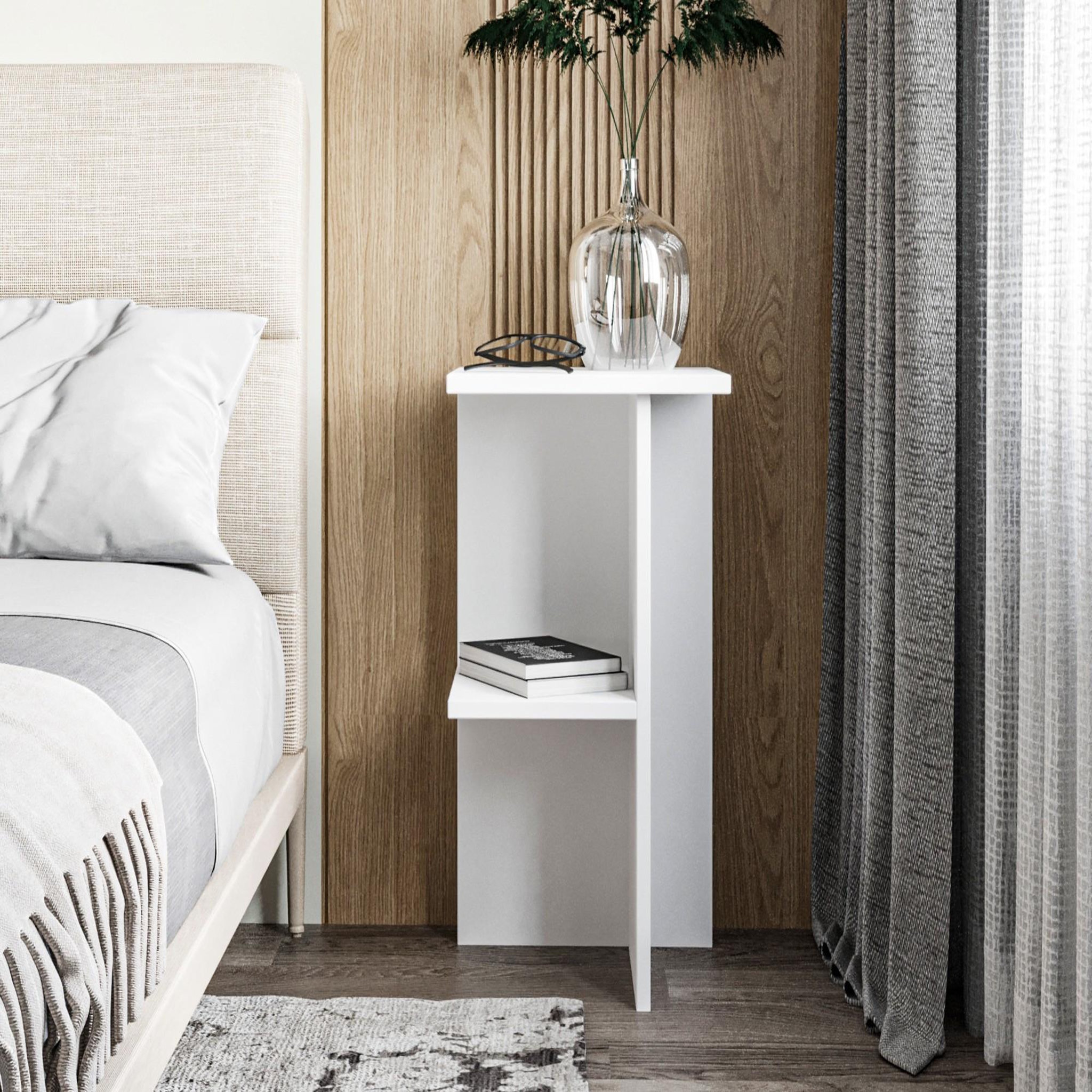 Voir la diapositive 3 : Habitat et Jardin Table de chevet en bois  Leray  - 36 x 36 x 60 cm - Blanc