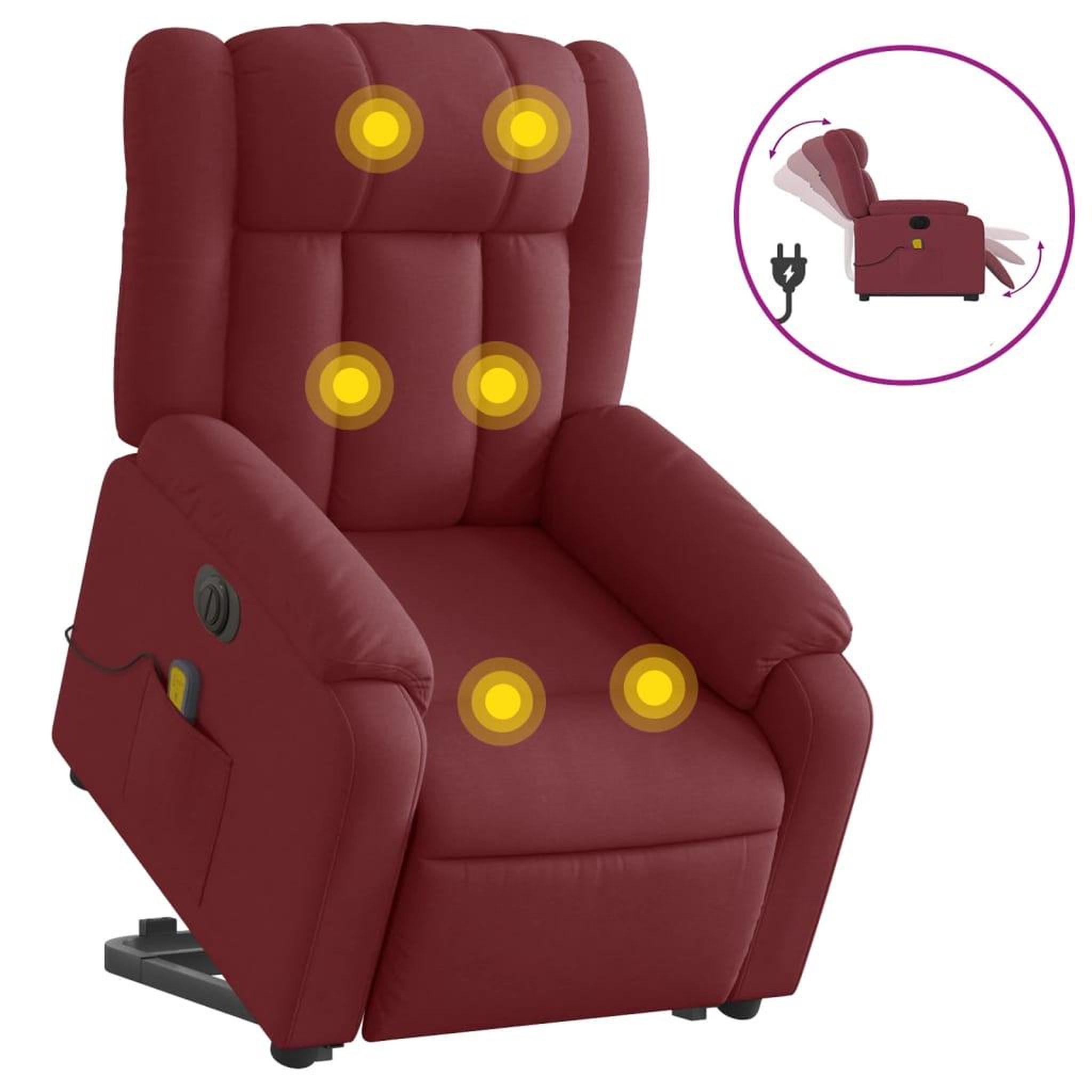 Voir la diapositive 2 : VIDAXL Fauteuil inclinable de massage electrique Rouge bordeaux Tissu
