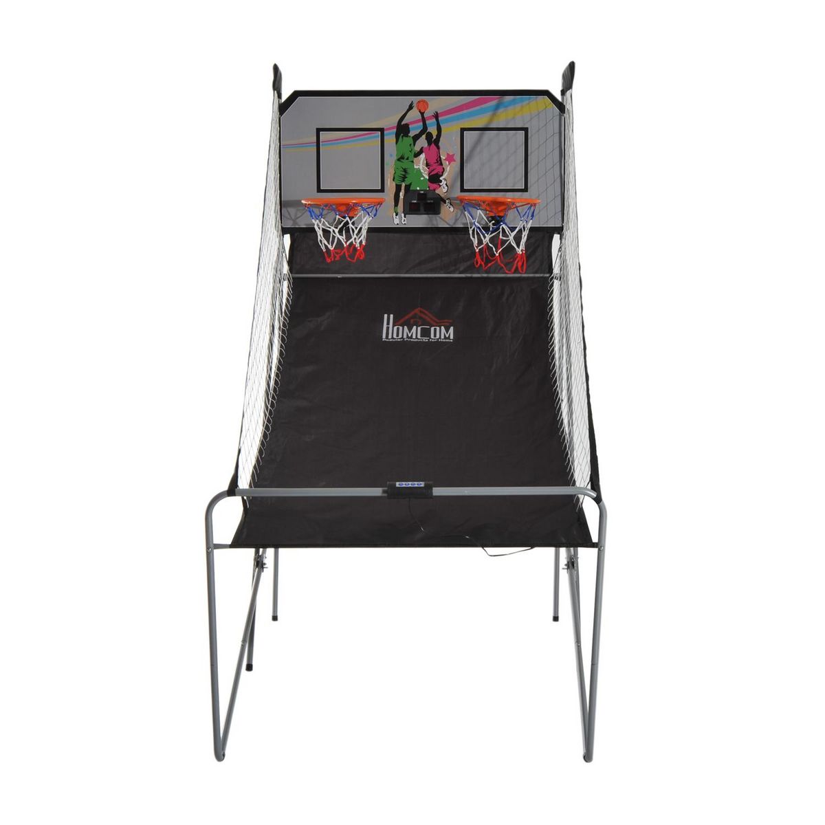 HOMCOM Panier de Basket pliable jeu de Basketball Arcade Double Shootout double panier compteur électronique 4 ballons et pompe acier noir et blanc