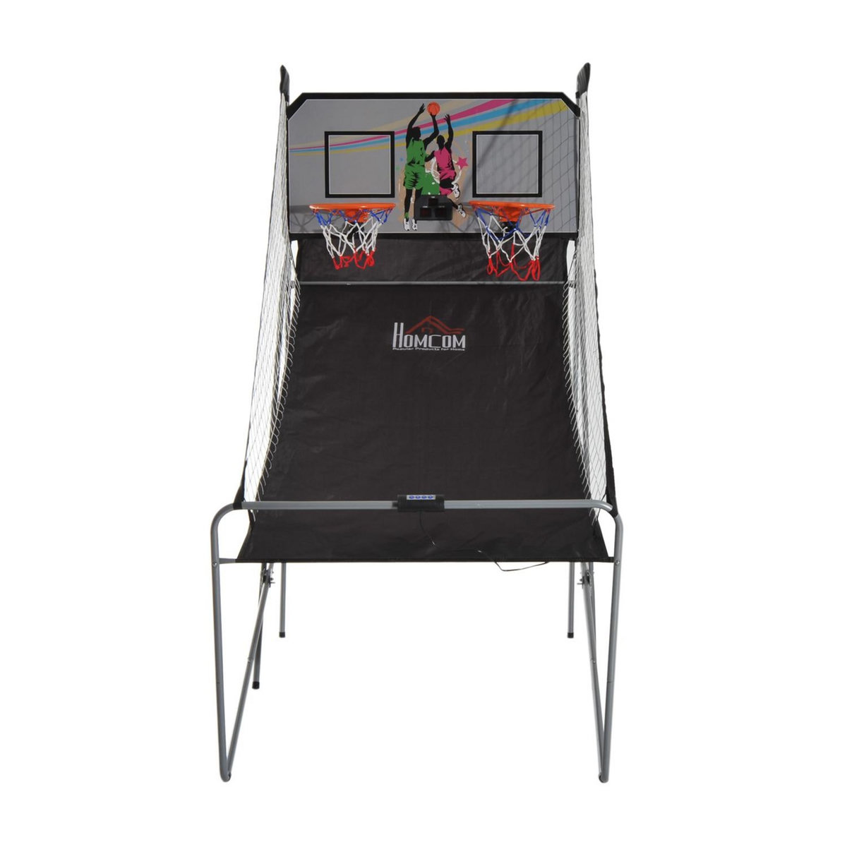HOMCOM Panier de Basket pliable jeu de Basketball Arcade Double Shootout double panier compteur électronique 4 ballons et pompe acier noir et blanc