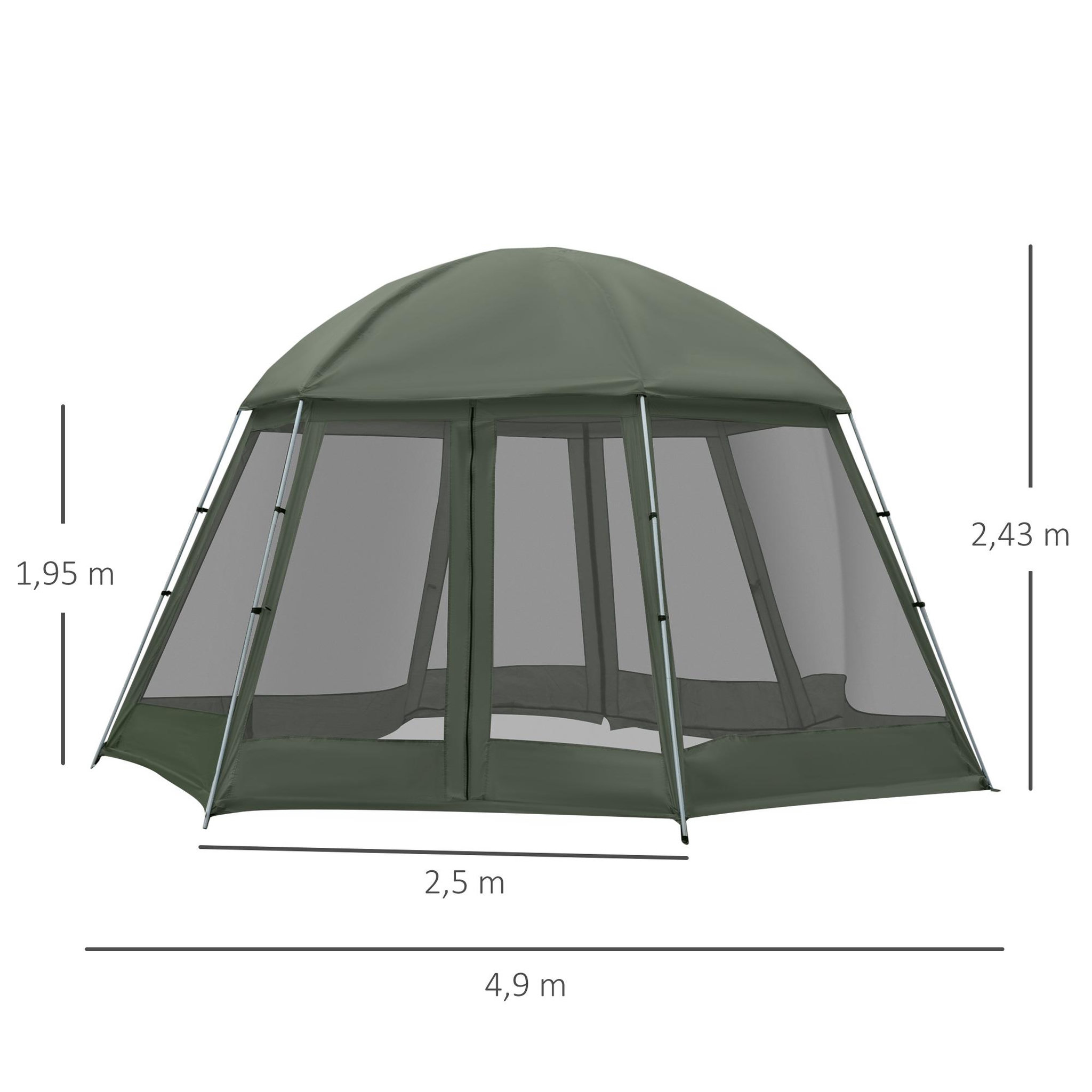 Voir la diapositive 3 : OUTSUNNY Tente de camping familiale 6-8 personnes - tente hexagonale - avec sac de transport et piquets de sol - dim. 493L x 493L x 240H cm fibre verre polyester - vert