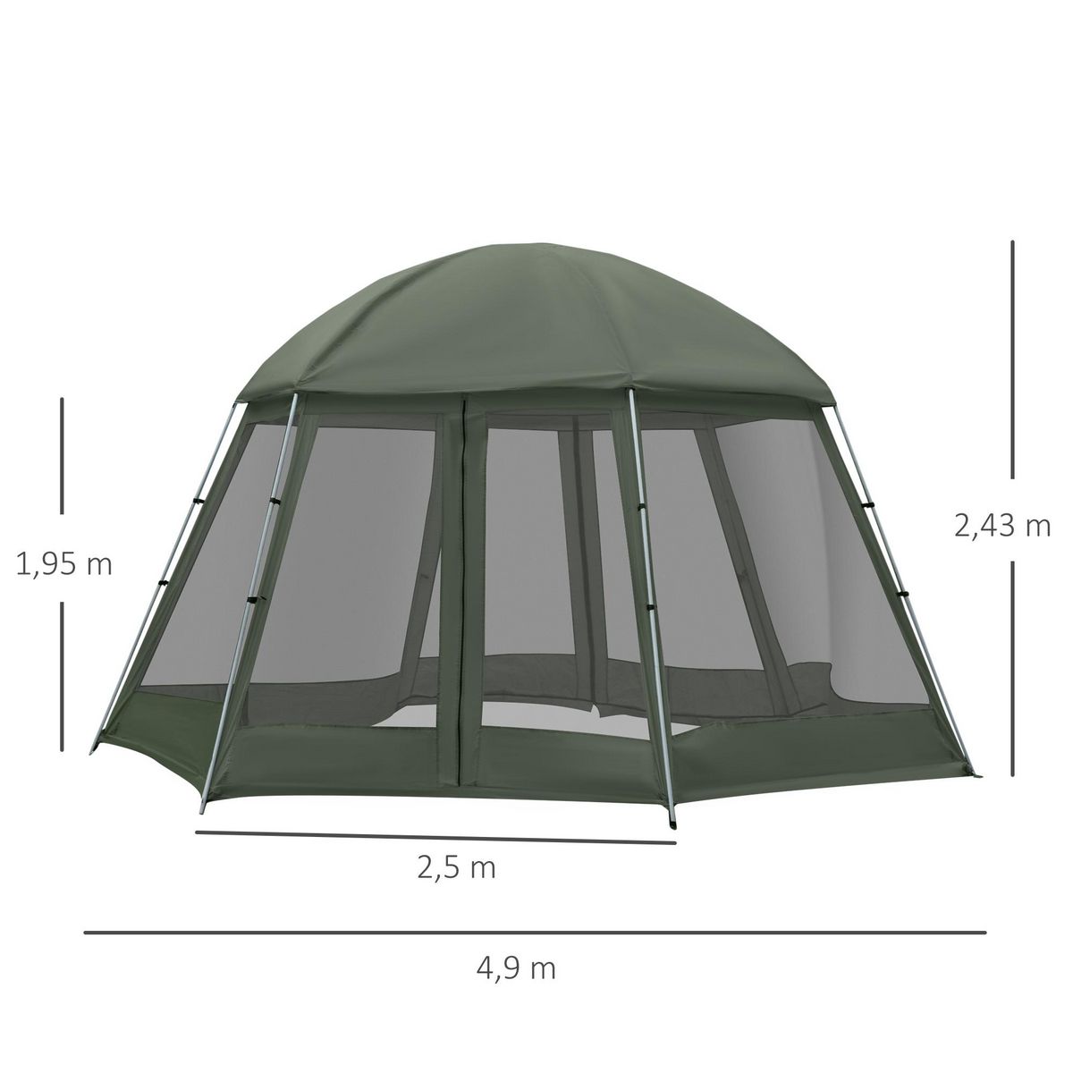 OUTSUNNY Tente de camping familiale 6-8 personnes - tente hexagonale - avec sac de transport et piquets de sol - dim. 493L x 493L x 240H cm fibre verre polyester - vert