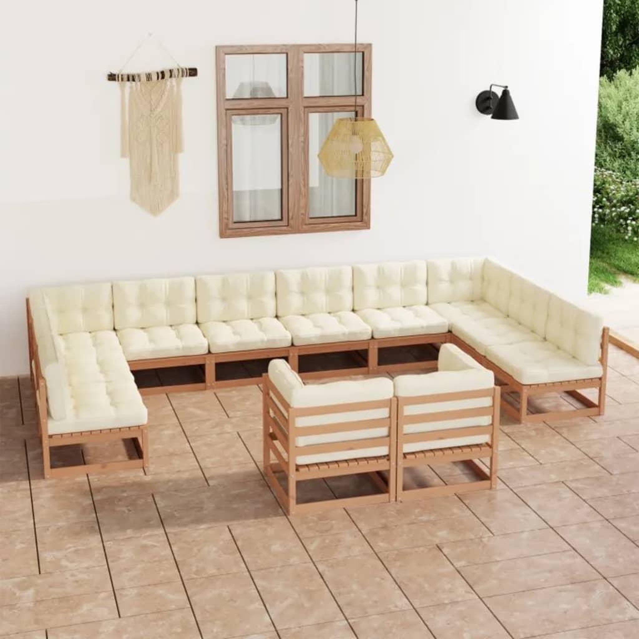 Voir la diapositive 1 : VIDAXL Salon de jardin 12 pcs avec coussins marron miel bois de pin