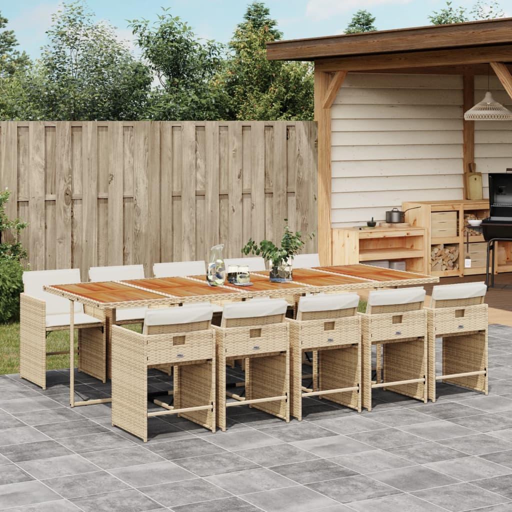 VIDAXL Ensemble a manger de jardin et coussins 11 pcs beige poly rotin