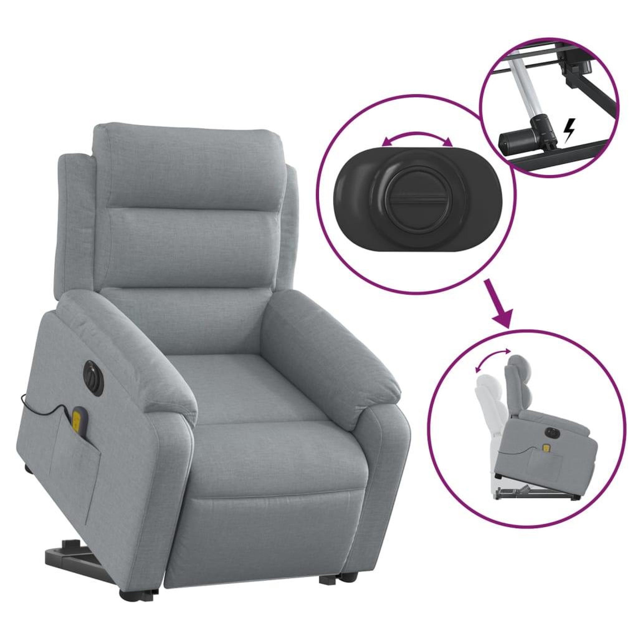 Voir la diapositive 5 : VIDAXL Fauteuil inclinable de massage electrique Gris clair Tissu
