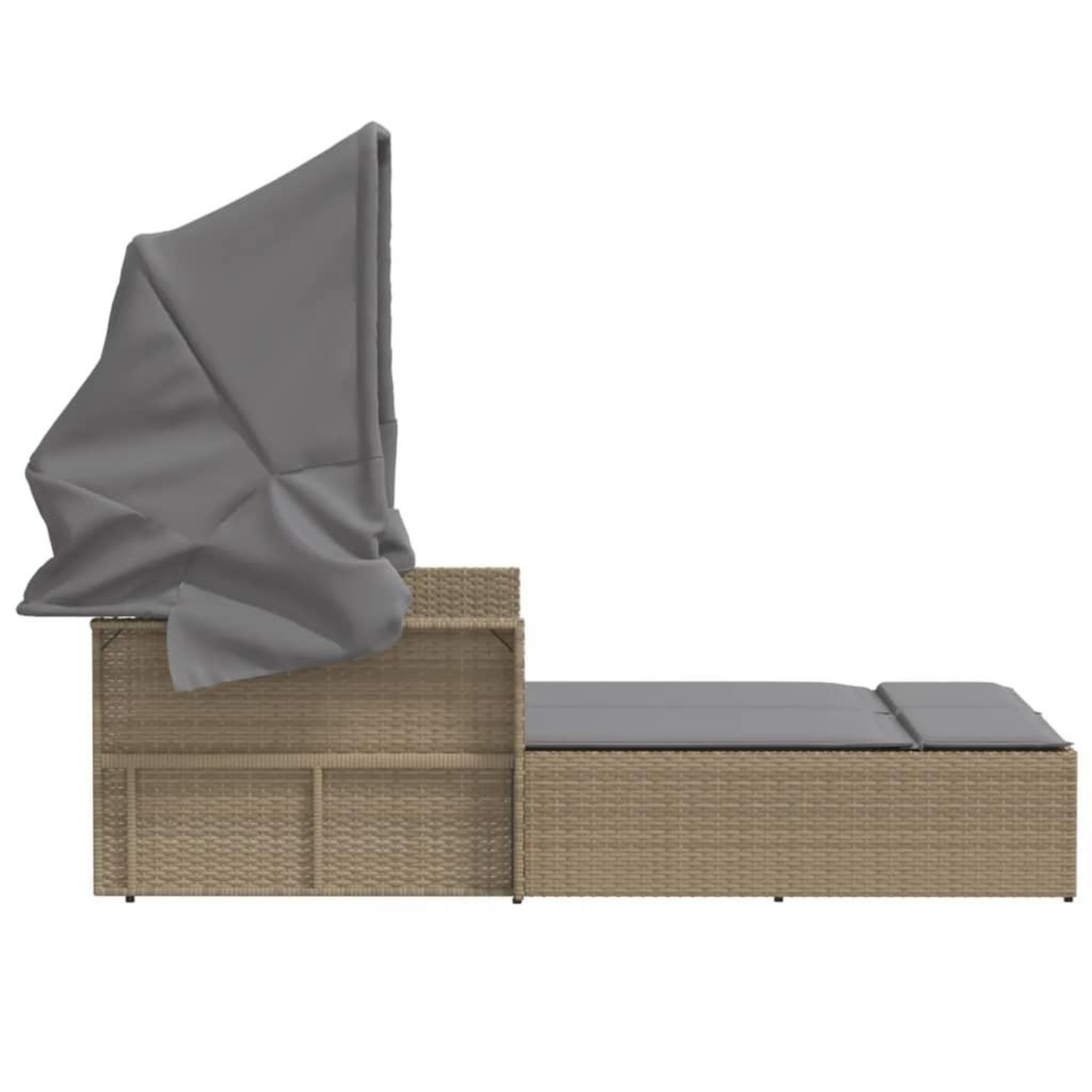 Voir la diapositive 5 : VIDAXL Chaise longue double et auvent et coussins melange beige rotin