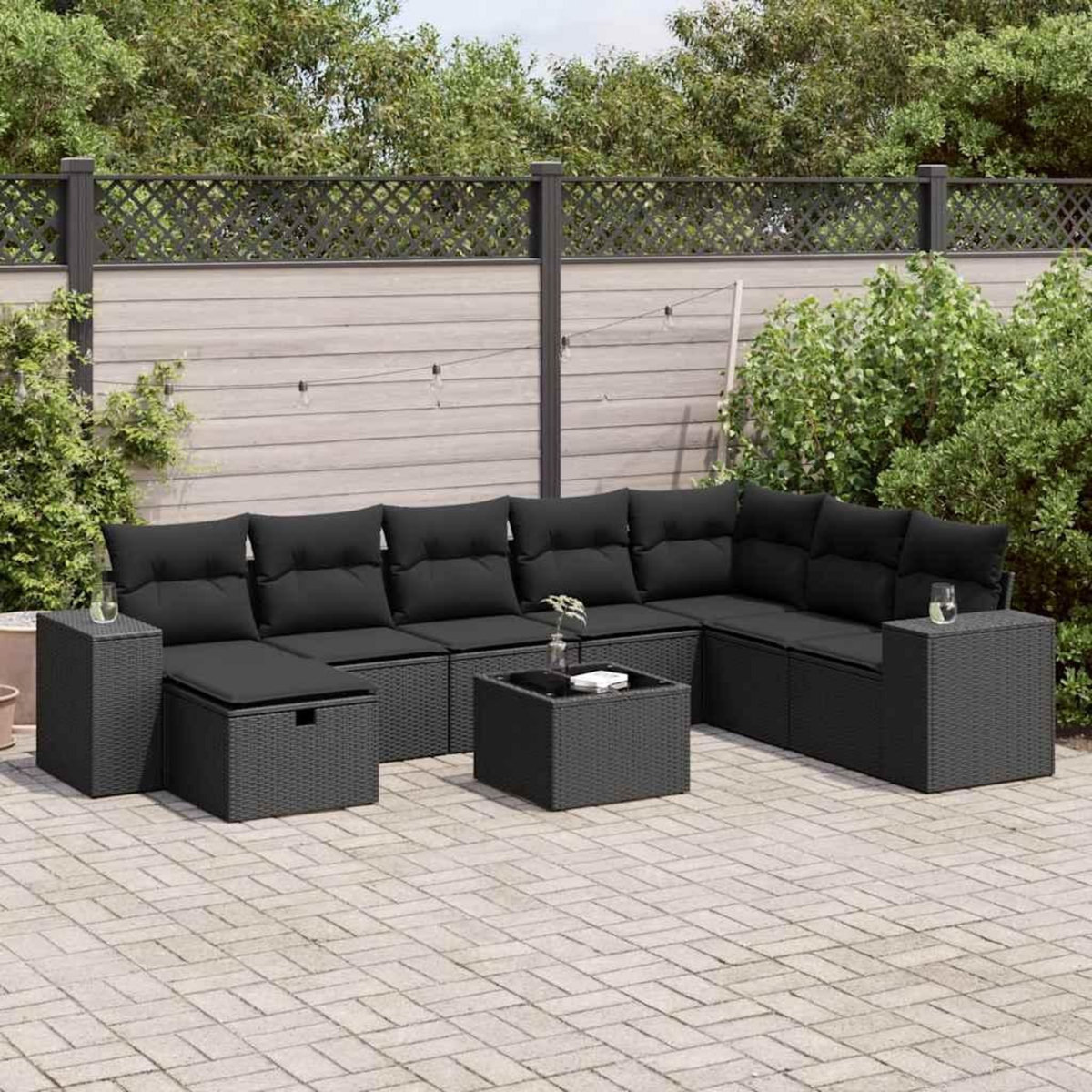 VIDAXL Salon de jardin 9 pcs avec coussins noir resine tressee