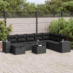 VIDAXL Salon de jardin 9 pcs avec coussins noir resine tressee