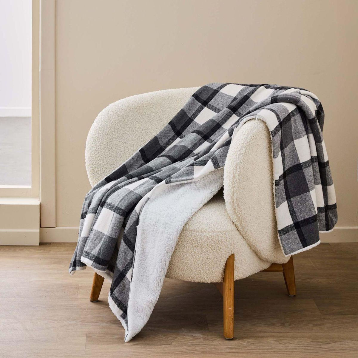 Paris Prix Plaid Tartan Sherpa  Ecossais  125x150cm Anthracite
