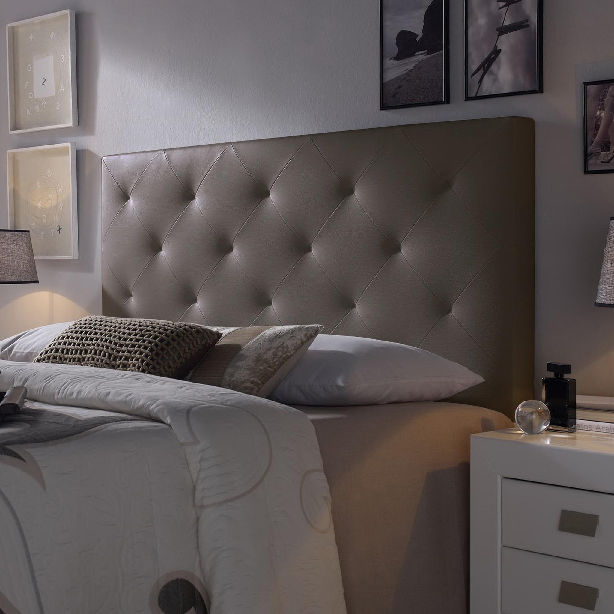 Voir la diapositive 2 : MARCKONFORT Tête de lit Rombo 160x60 cm Chocolat, rembourrée de Mousse