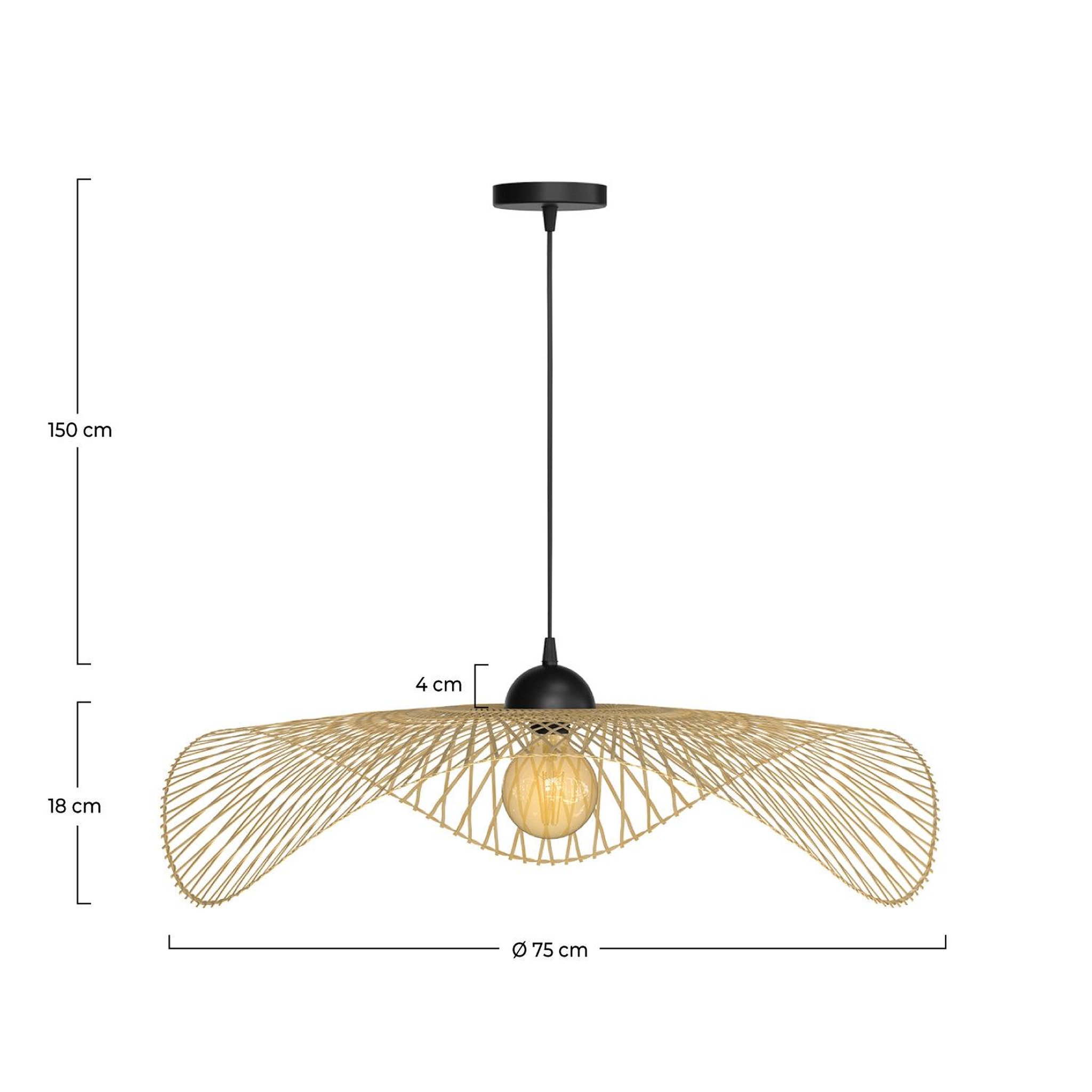 Voir la diapositive 4 : MAISON PAVANE Suspension D75 cm en bambou avec fil noir-Jipi