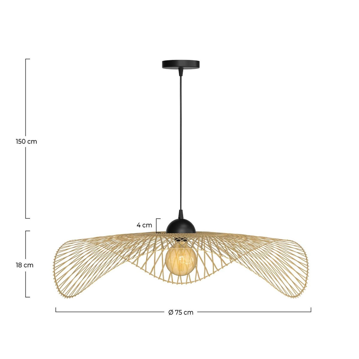 Rendez vous déco Suspension D75 cm en bambou avec fil noir-Jipi