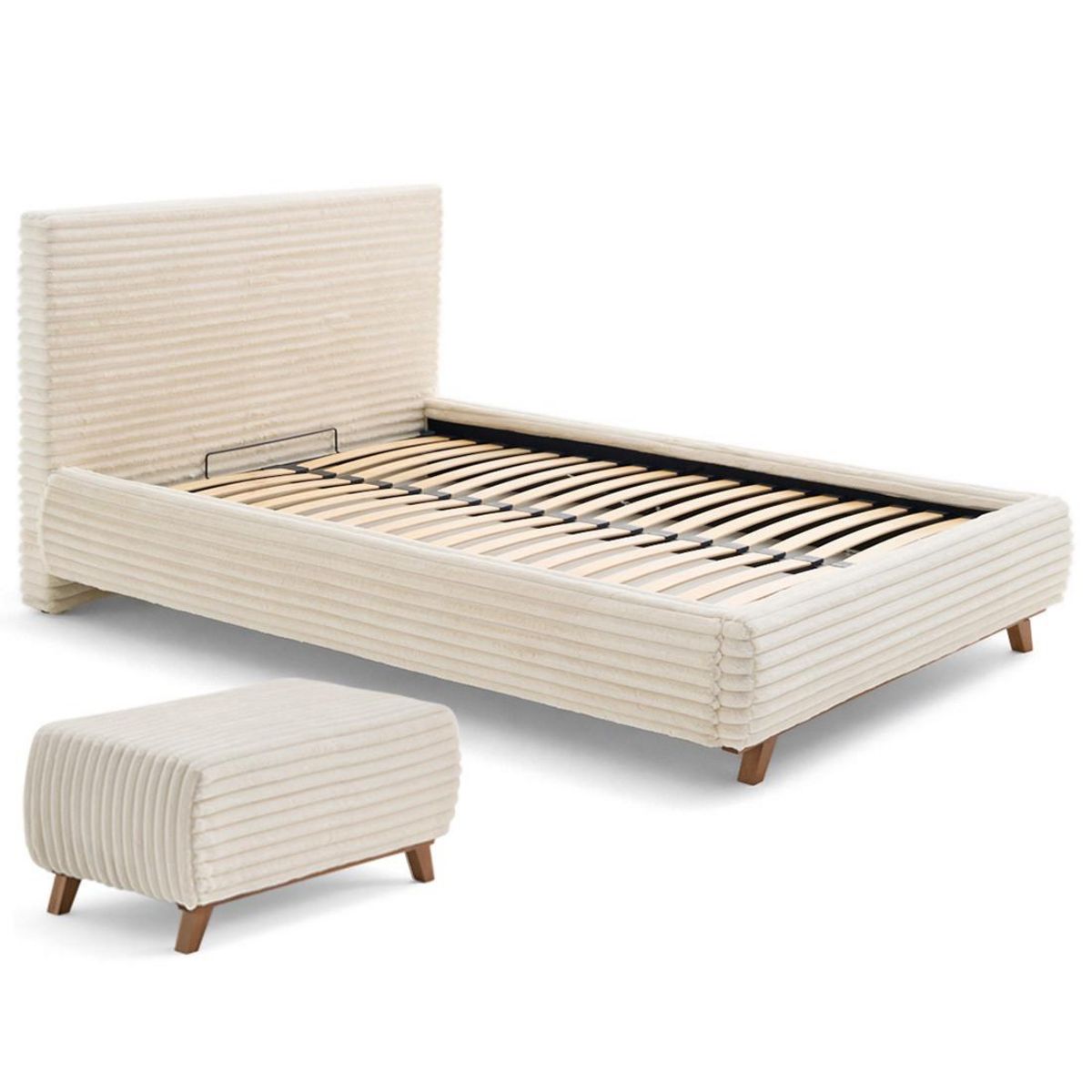 BEST MOBILIER Cristal - lit coffre avec bout de lit - 180x200 - sommier inclus - fausse fourrure côtelée