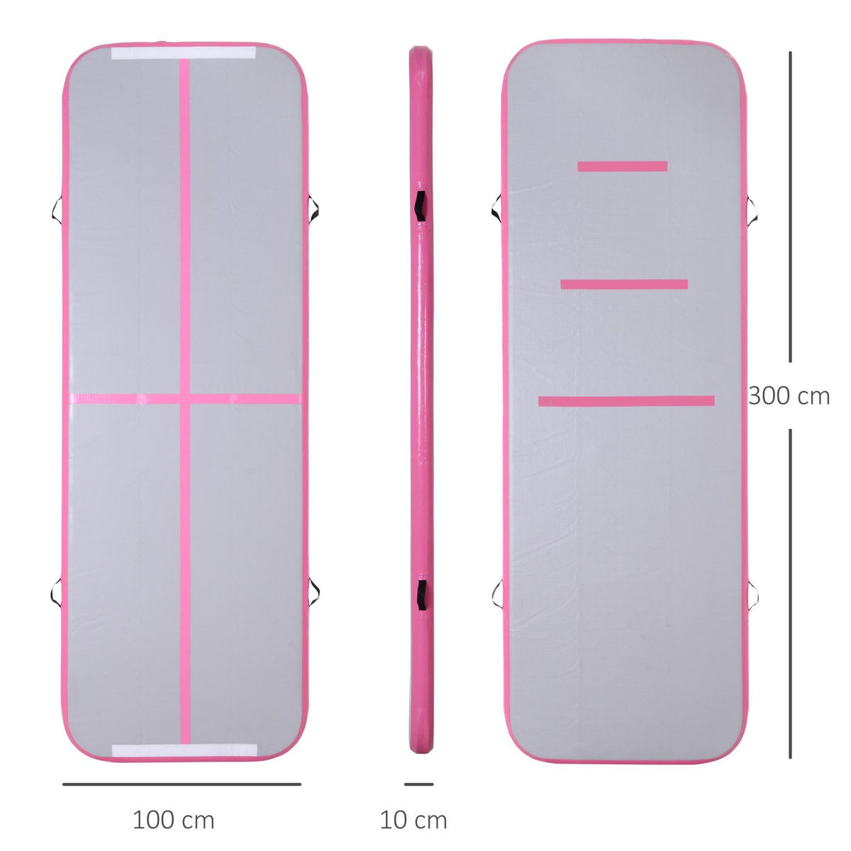 HOMCOM Airtrack tapis de gymnastique gonflable tapis de tumbling entraînement avec pompe à air électrique dim. 300L x 100l x 10H cm tissu stratifié PVC rose