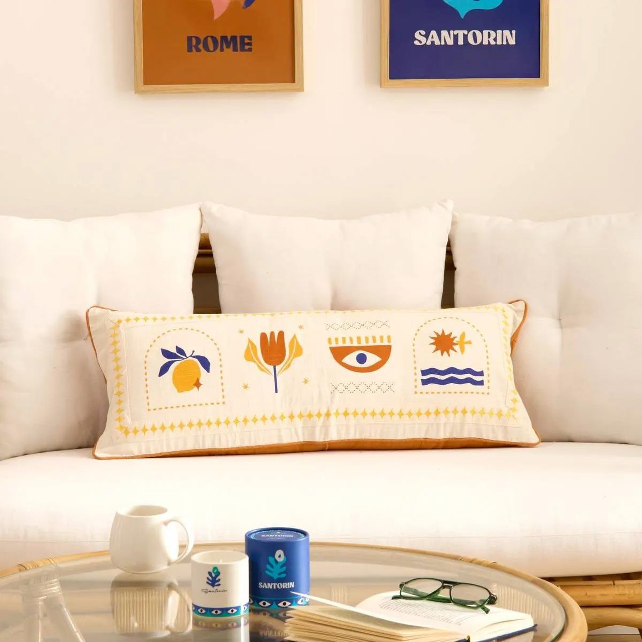 Voir la diapositive 3 : ATMOSPHERA Coussin déco brodé  libertad  30x80cm blanc