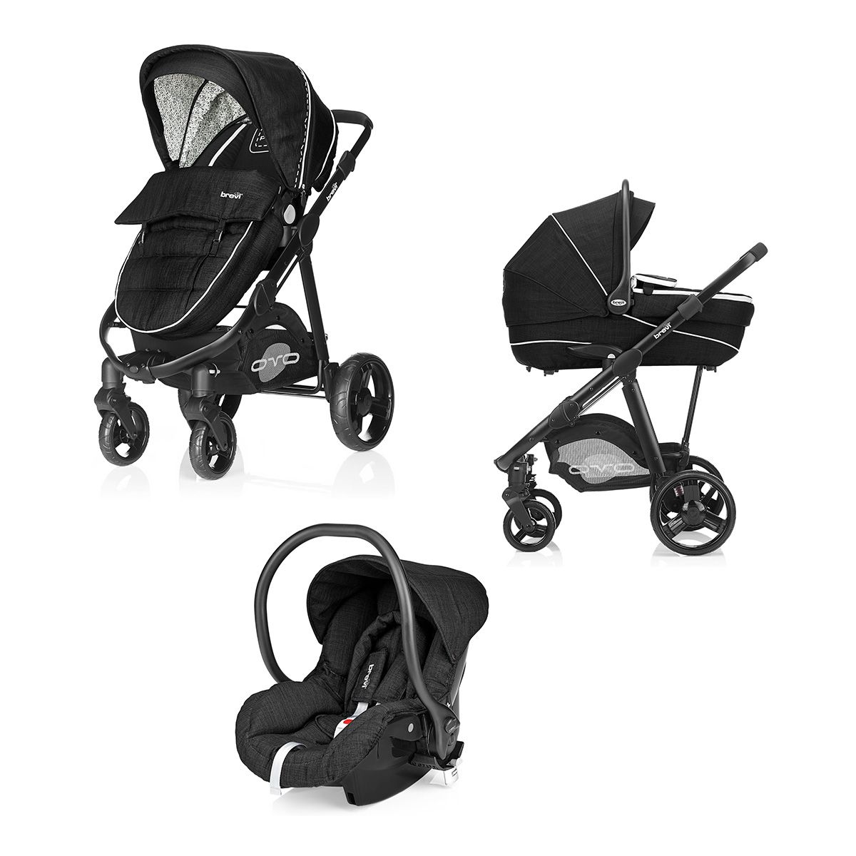 BREVI Poussette Combiné Trio Ovo premium - black mélange