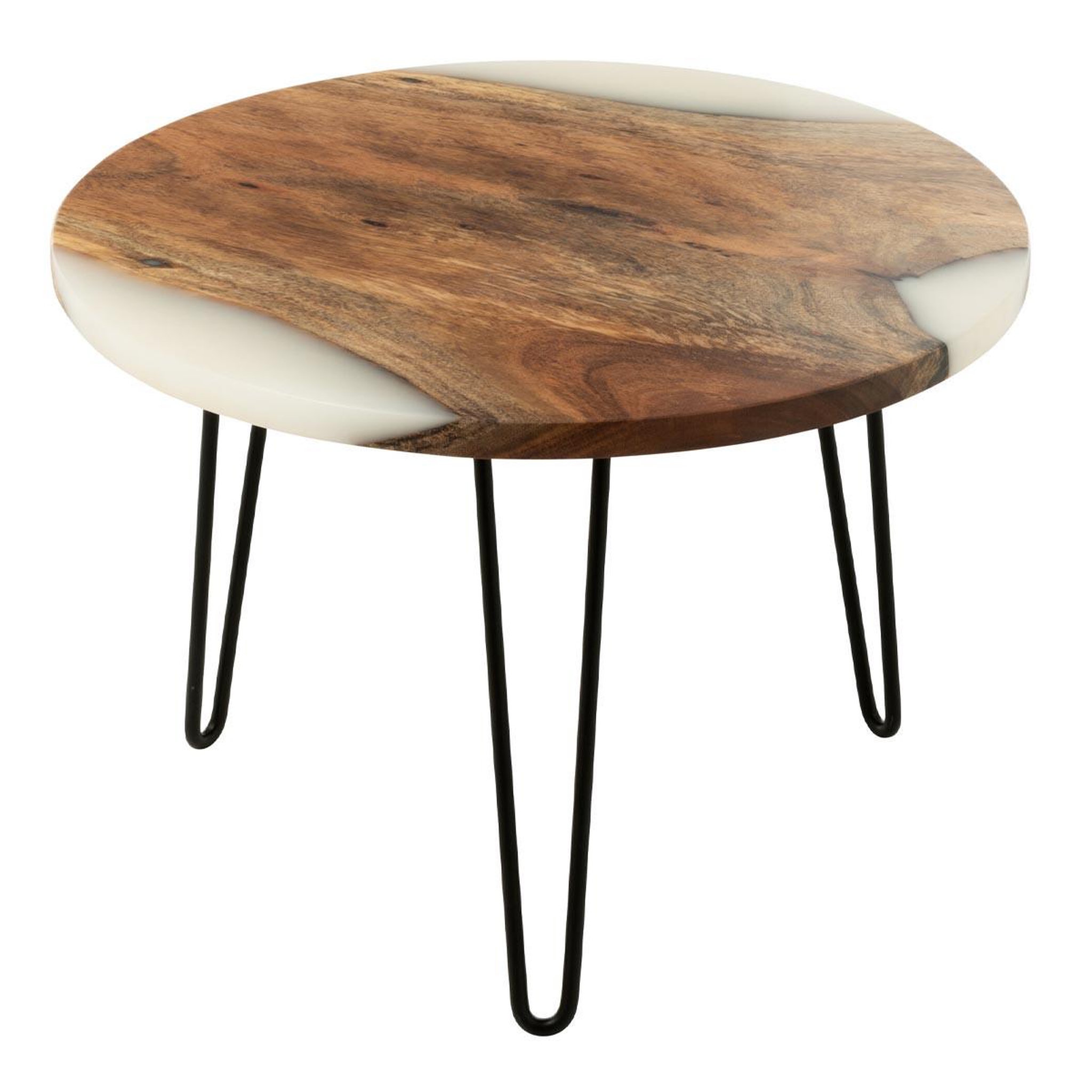 Voir la diapositive 1 : J-LINE Table d'appoint ronde en bois  douglas  38cm naturel & blanc