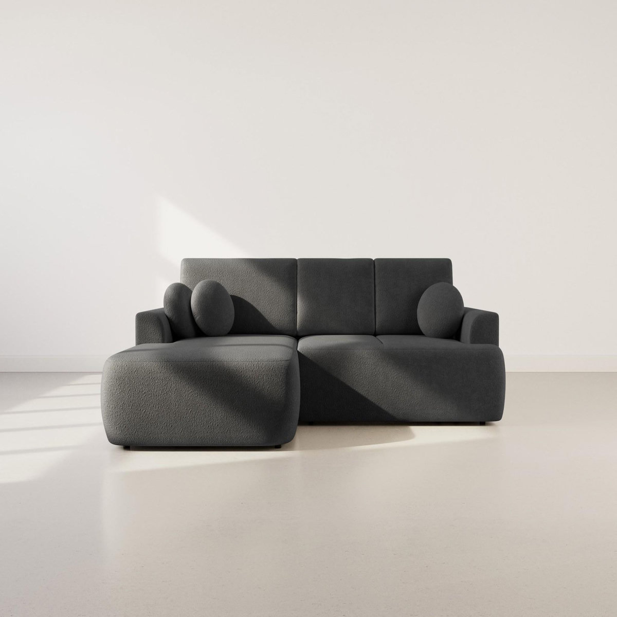 BEST MOBILIER Candela - canapé d'angle gauche 4 places - convertible avec coffre - en tissu bouclette