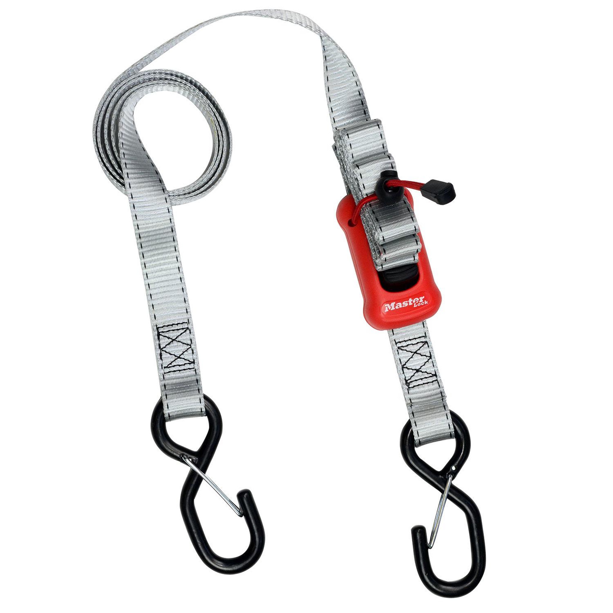 Master lock 3313eurdat sangle d'arrimage avec crochets et boucle autobloquante, gris, 2,50m x 25mm sangle