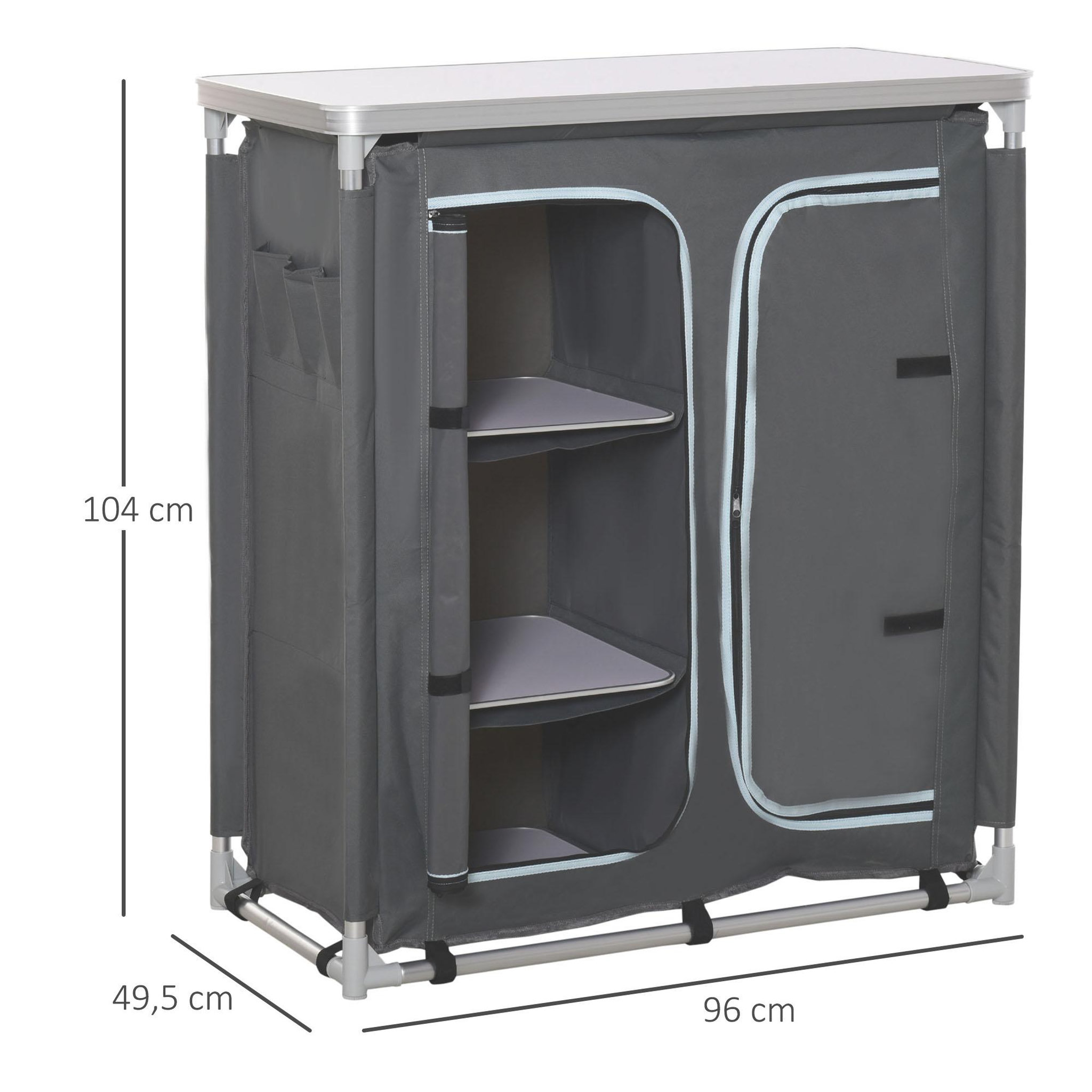 Voir la diapositive 3 : OUTSUNNY Cuisine de camping - meuble camping - armoire de camping - plan de travail, nombreux rangements, sac transport inclus - armature alu. Oxford gris