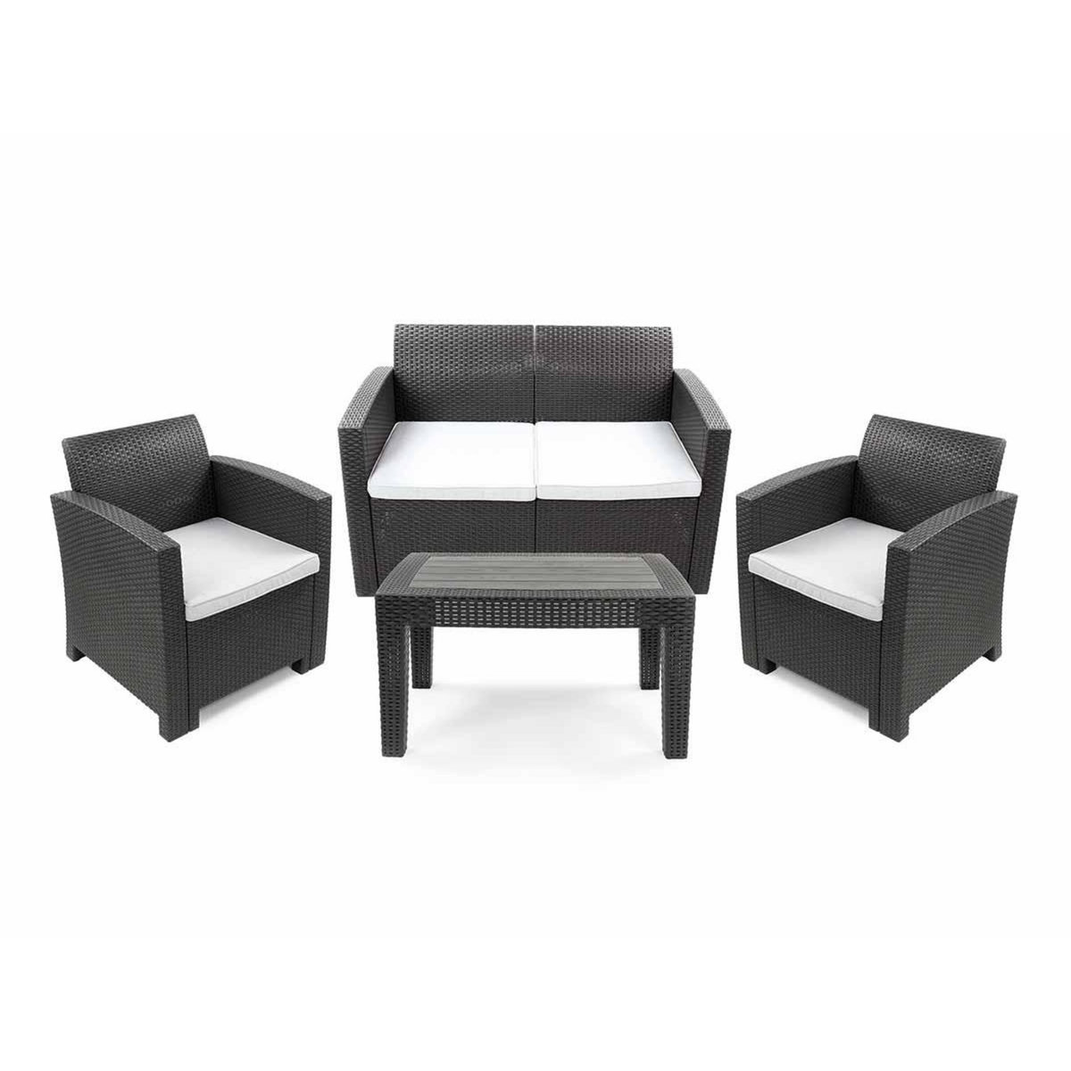 JARDIDECO Salon de jardin en résine tressée Vinto 4 places Anthracite - Jardideco