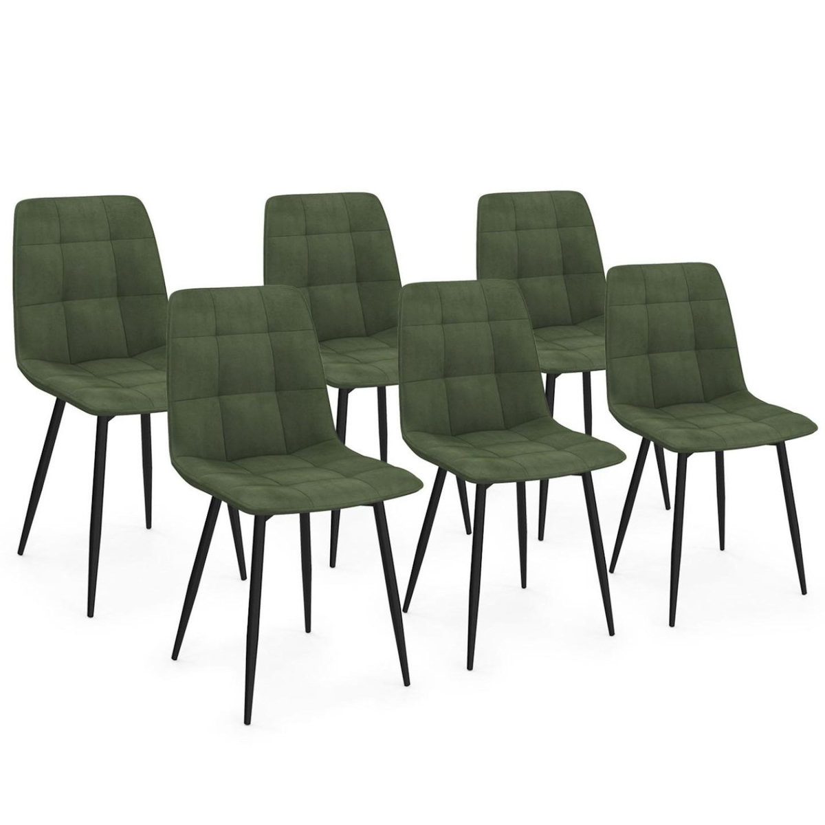 ID MARKET Lot de 6 chaises MILA en velours vert kaki pour salle à manger