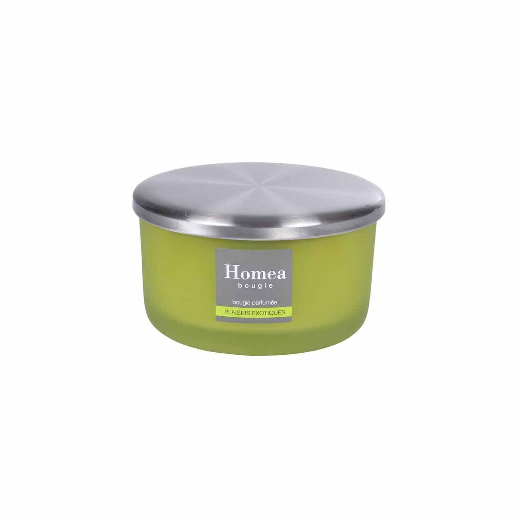 Voir la diapositive 2 : HOMEA Bougie parfumée verrine  tropical fresh  13cm plaisirs exotiques