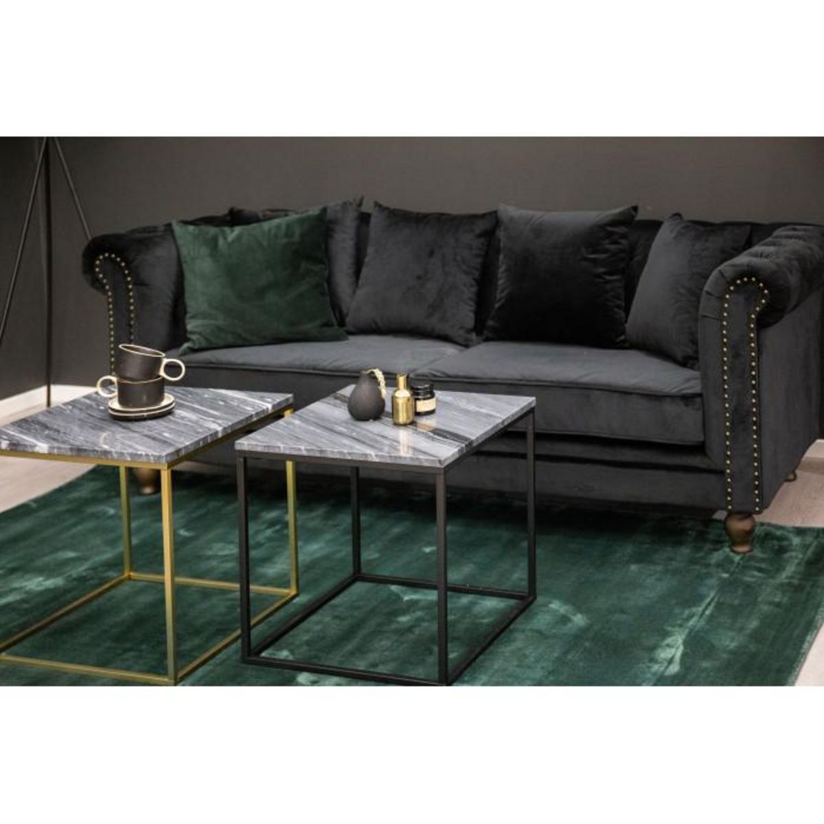 Paris Prix Canapé 3 Places en Velours  Chesterfield  217cm Noir