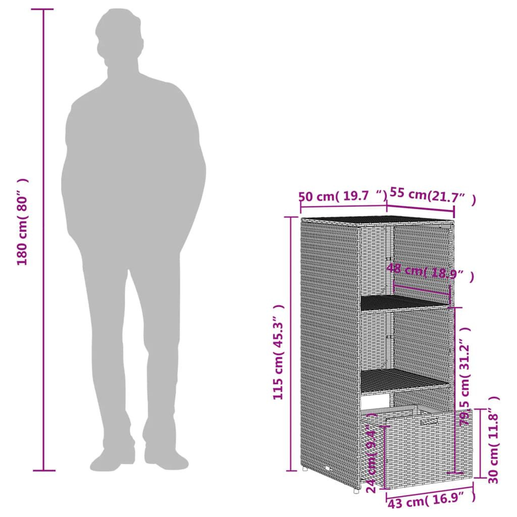 Voir la diapositive 6 : VIDAXL Armoire de rangement de jardin noir 50x55x115 cm resine tressee