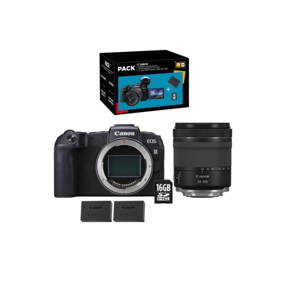 Canon Appareil photo hybride Canon EOS RP + RF 24 105mm f 4 7.1 IS STM + Seconde Batterie LP E17 + Carte SD 16GB noir