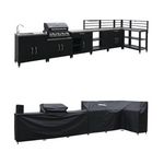 SWEEEK Ensemble de meubles de cuisine extérieure en acier inoxydable 8 modules avec barbecue au gaz 4 brûleurs et housse de protection