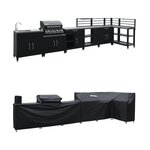 SWEEEK Ensemble de meubles de cuisine extérieure en acier inoxydable 8 modules avec barbecue au gaz 4 brûleurs et housse de protection