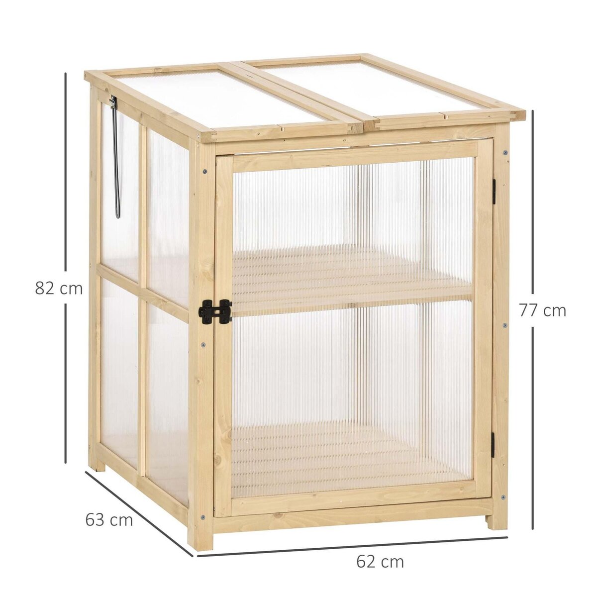 OUTSUNNY Mini serre de jardin 2 niveaux dim. 62L x 63l x 82H cm porte et panneau toit ouvrant bois sapin traité polycarbonate