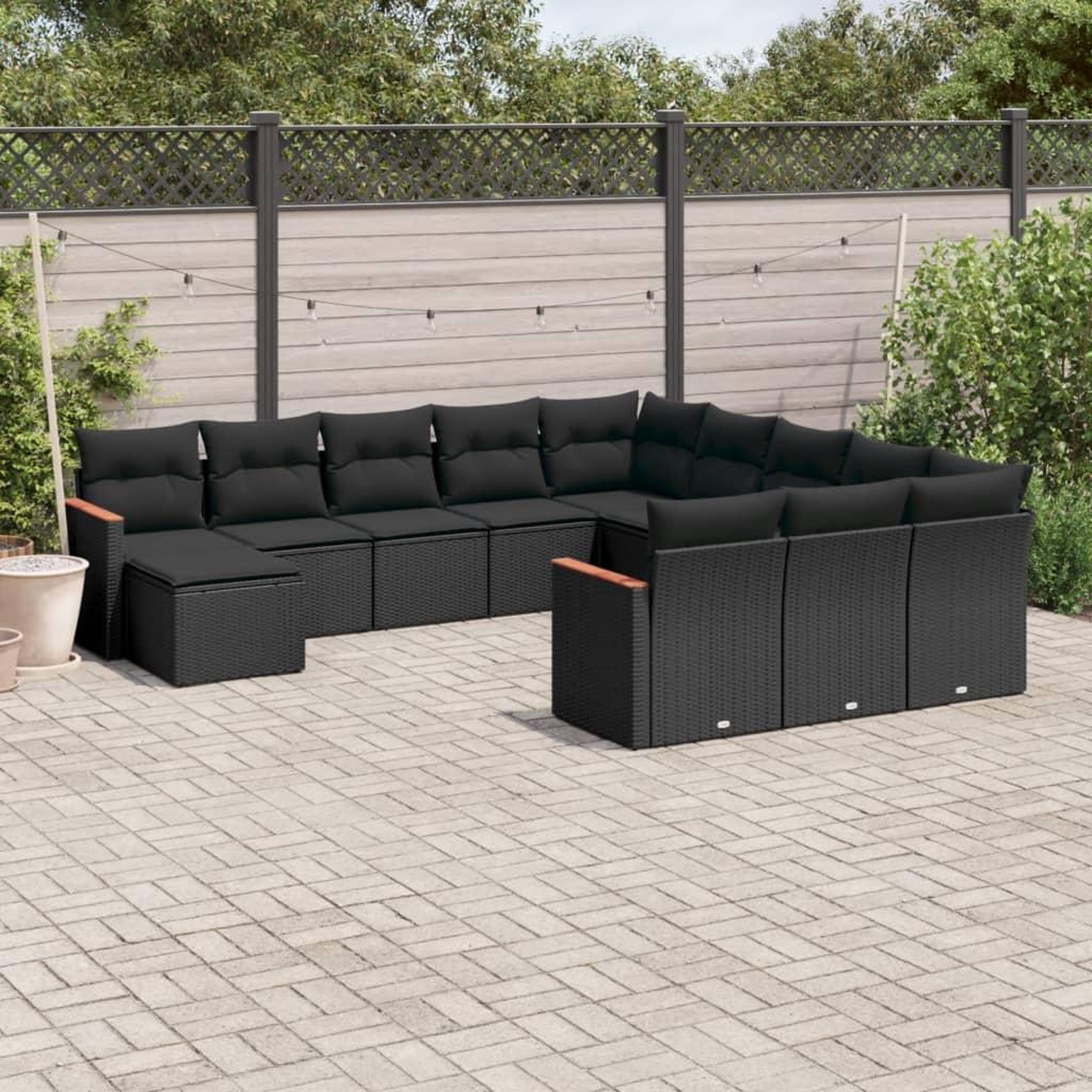 VIDAXL Salon de jardin 12 pcs avec coussins noir resine tressee