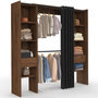 Voir la diapositive 1 : ID MARKET Dressing extensible double MERYL 120/180 x 50 x 180 cm noyer avec étagères + double penderie + rideau noir