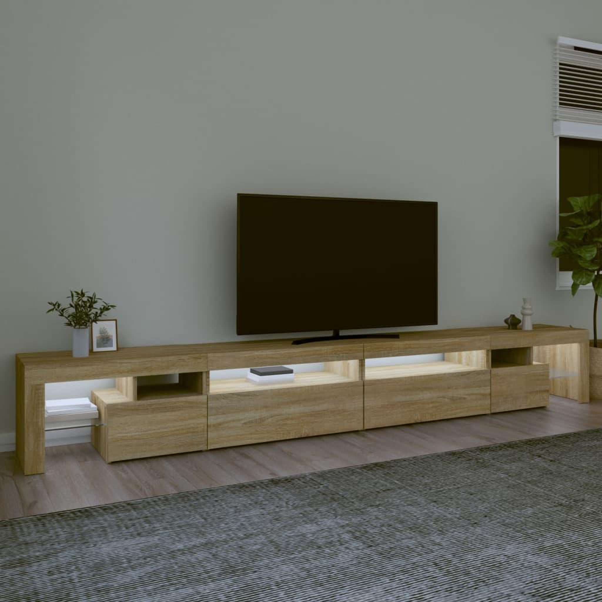 Voir la diapositive 3 : VIDAXL Meuble TV avec lumieres LED Chene sonoma 290x36,5x40 cm