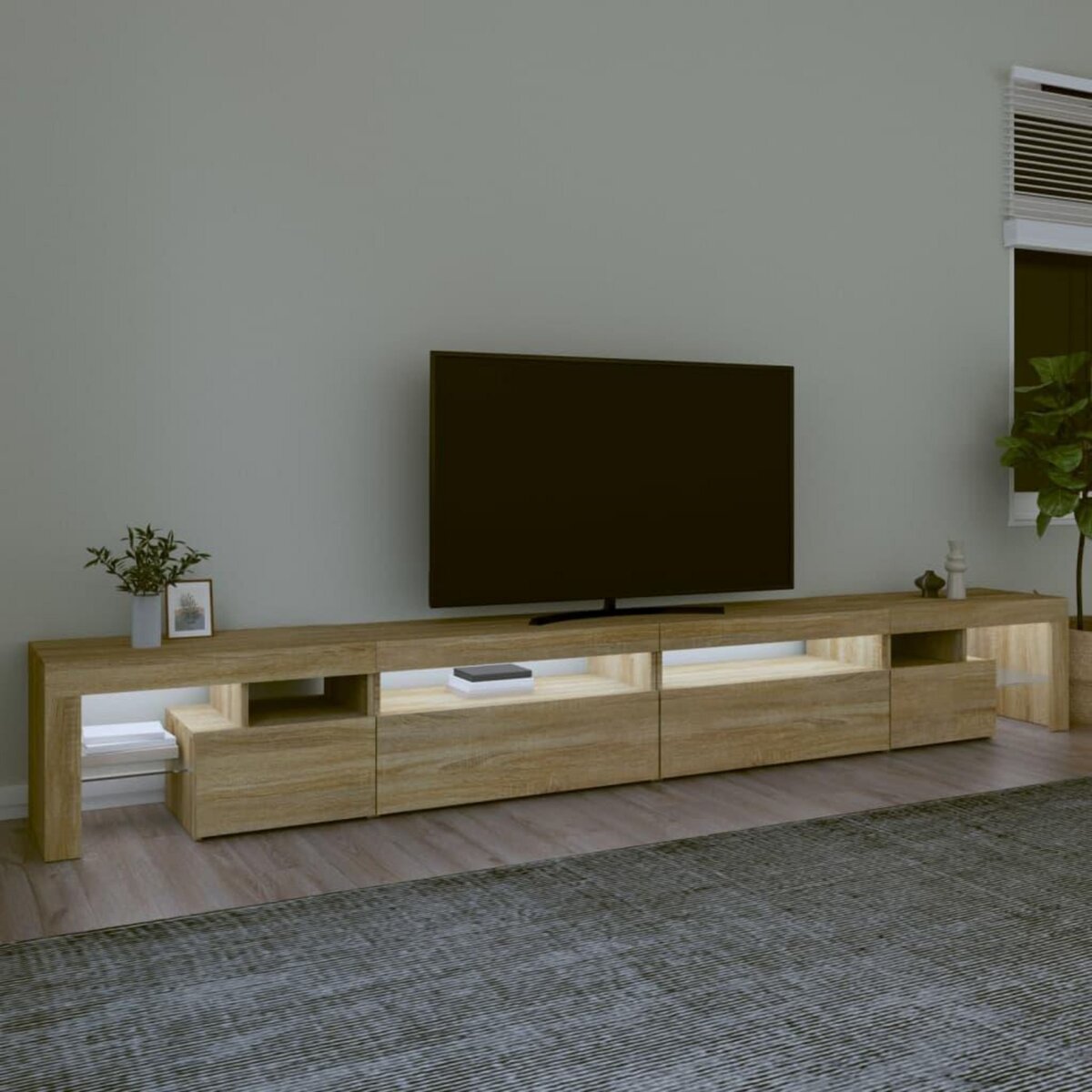 VIDAXL Meuble TV avec lumieres LED Chene sonoma 290x36,5x40 cm