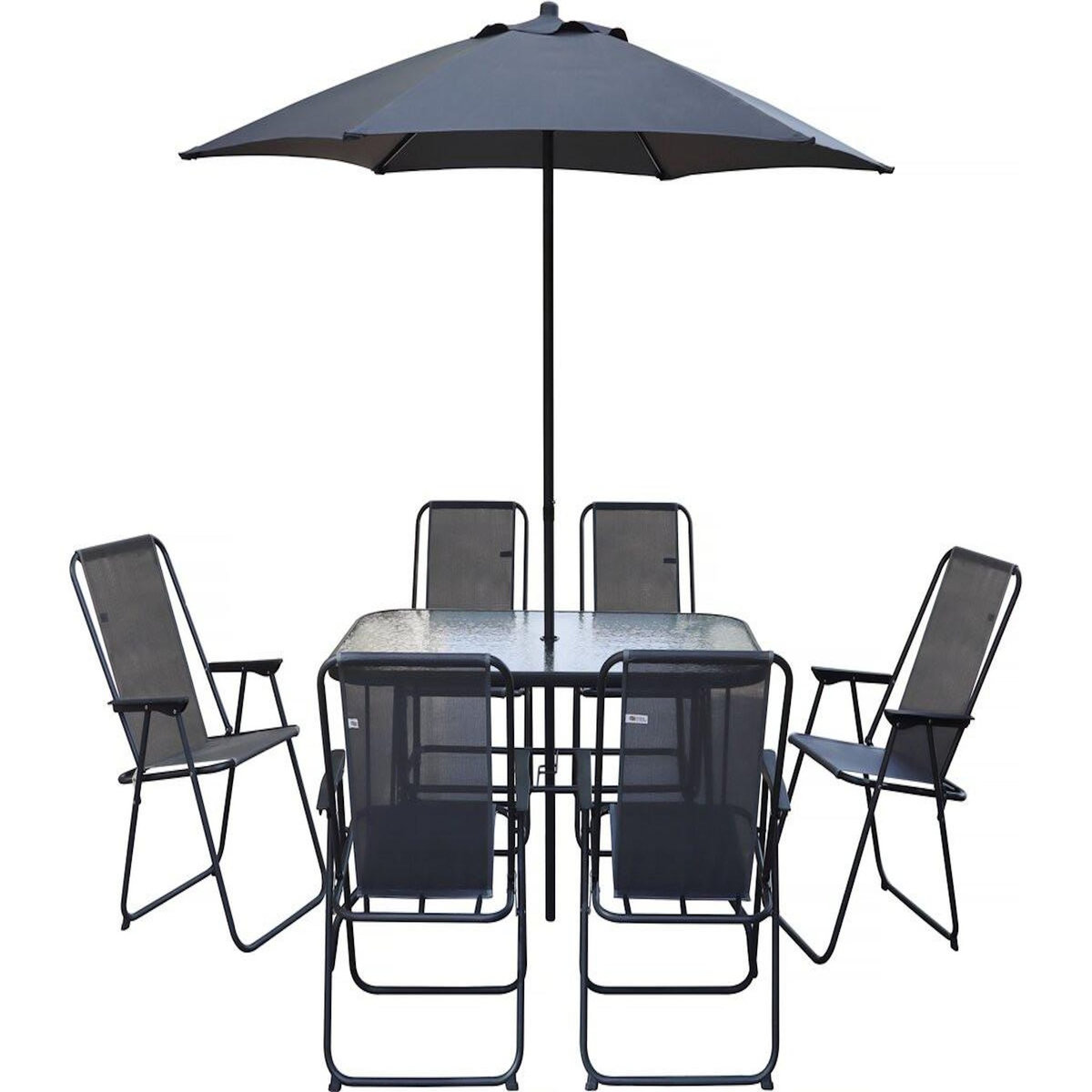 Habitat et Jardin Salon de jardin repas avec parasol en métal  Convivia  - 6 places - Gris anthracite