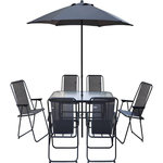 Habitat et Jardin Salon de jardin repas avec parasol en métal  Convivia  - 6 places - Gris anthracite