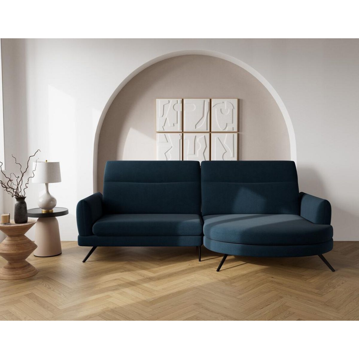 LISA DESIGN Terry - canapé d'angle droit 4 places avec têtières réglables en tissu texturé