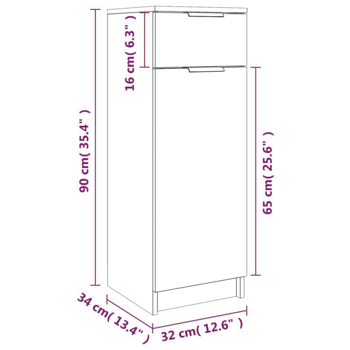 VIDAXL Armoire de salle de bain blanc brillant 32x34x90 cm
