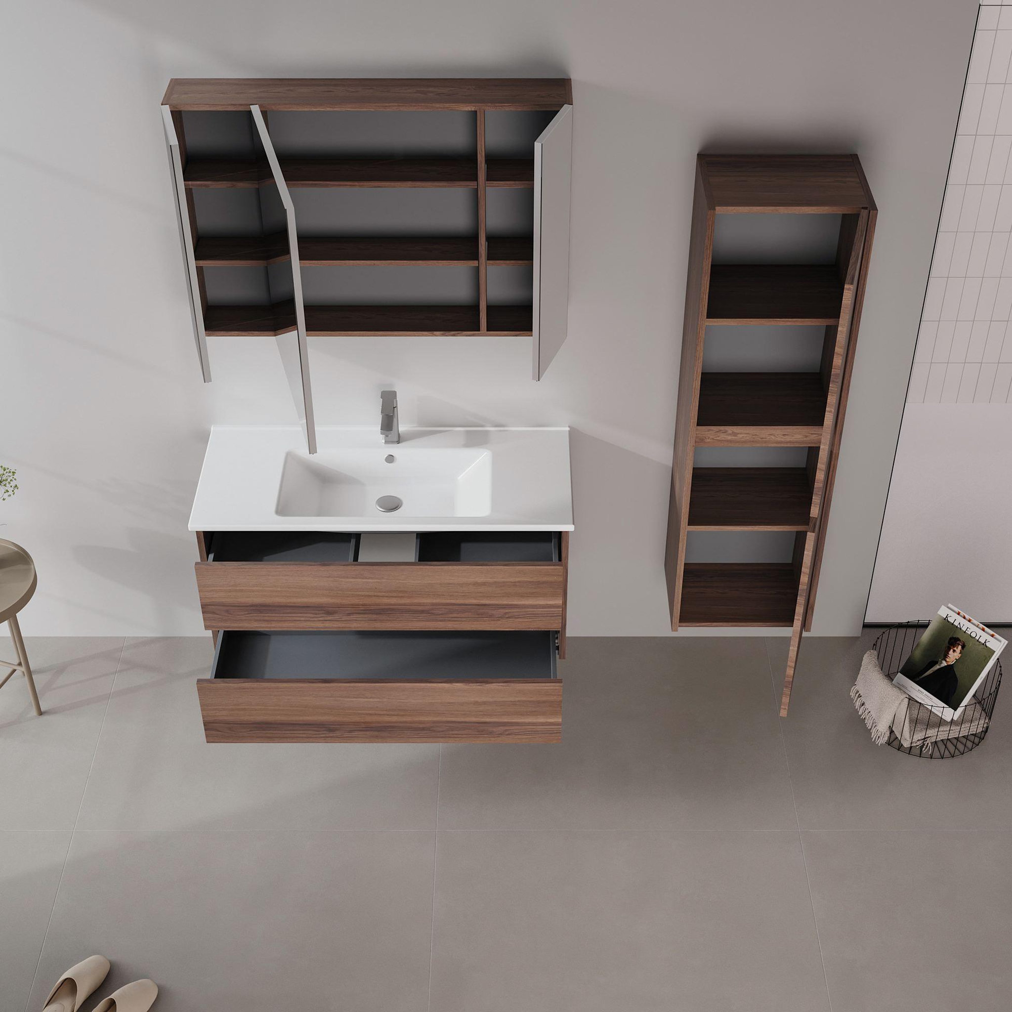 Voir la diapositive 3 : Habitat et Jardin Meuble Vasque  Side 100 v3  - 100 x 45 x 52 cm - Dark Walnut