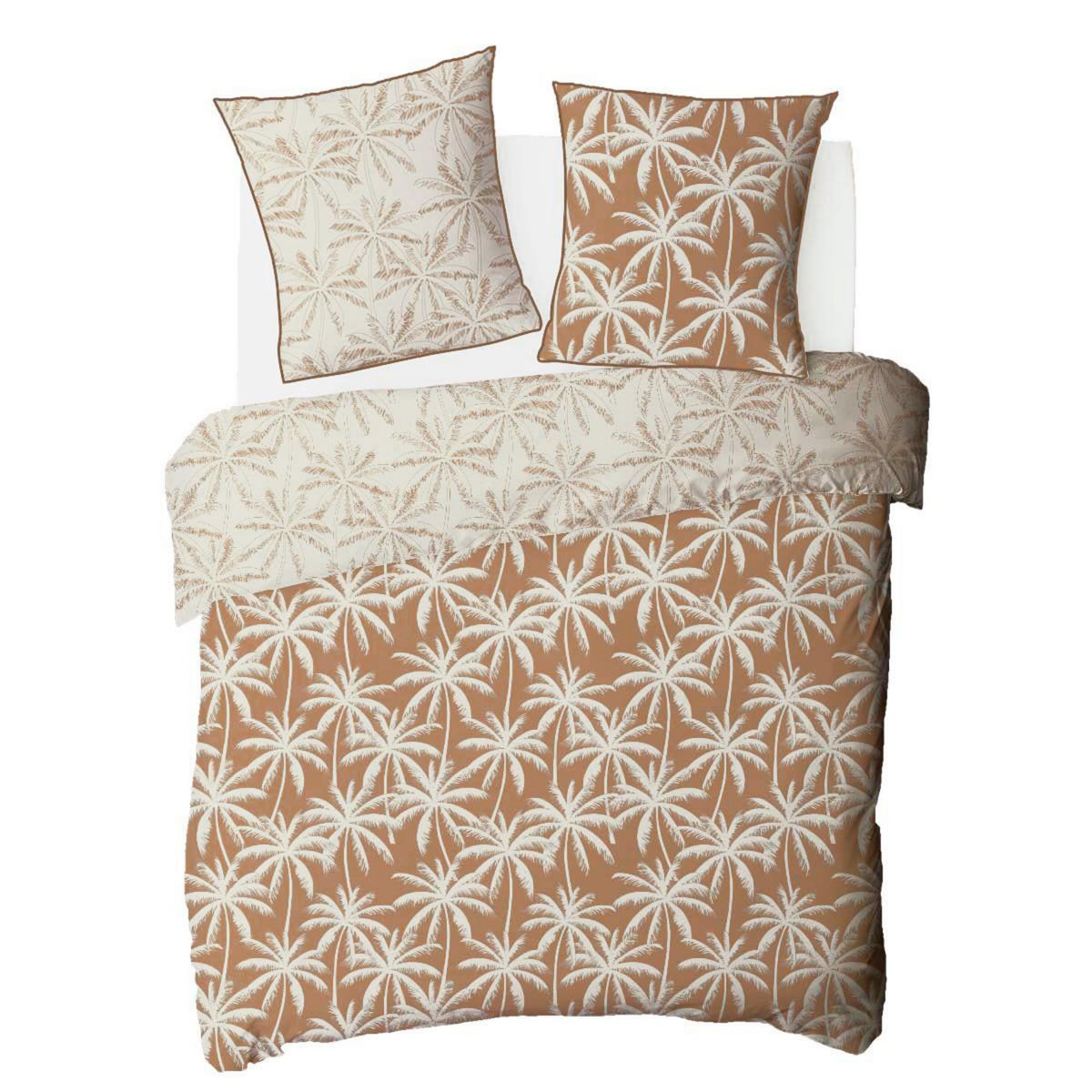 FUTURE HOME Parure de lit 2 personnes en coton 57 fils imprimé camel